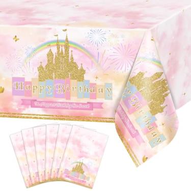Imagem de Avezano 6 peças de toalha de mesa de princesa castelo de princesa arco-íris toalha de mesa de aniversário para meninas mulheres decorações de festa de aniversário 272 x 137 cm
