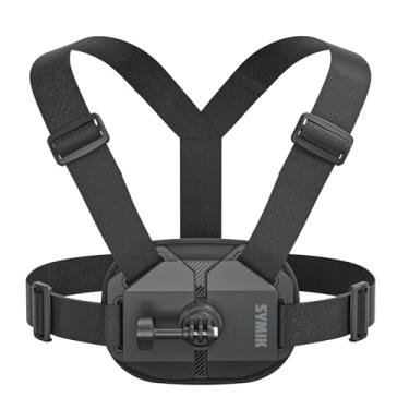 Imagem de SYMIK Peitoral ajustável compatível com câmeras de ação GoPro DJI Insta 360, suporte universal de desempenho aprimorado POV/Vlog para mountain bike, motocross, esqui, ciclismo