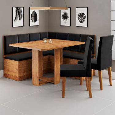 Imagem de Canto Alemão Victor com 2 Cadeiras Marrom/Veludo Preto - Viero Móveis