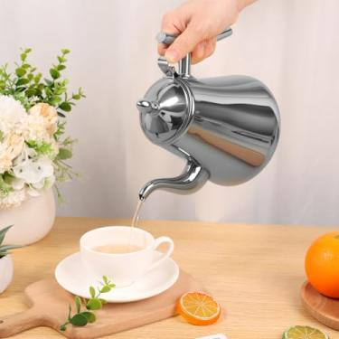 Imagem de DJAPWPX Bule de chá de aço inoxidável, 2L, chaleira de grande capacidade com filtro removível, panela ergonômica de água para fogões de indução a gás (prata)