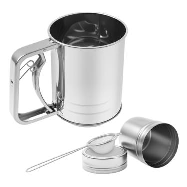 Imagem de Conjunto de 3 coadores de malha de peneira fina para peneiração rápida fina, conveniente 3 em 1 peneira de farinha de aço inoxidável premium para assar cabo de mola de malha fina para farinha, bolos e