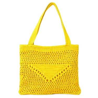 Imagem de Bolsa de praia delicada em tricot com escrita bordada(Amarela)