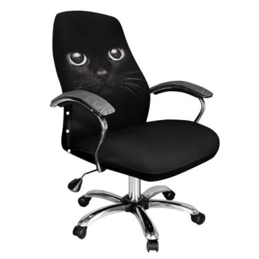 Imagem de Xoenoiee Capas de cadeira de escritório com estampa preta de gato, capas de cadeira giratórias macias, capa protetora removível antipoeira, capa protetora para cadeira de chefe com encosto alto com