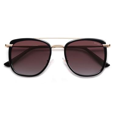 Imagem de SOJOS Óculos de sol retrô aviador quadrado polarizado para mulheres e homens, óculos de sol femininos vintage UV400 SJ2180, Grau preto/marrom, 52-19-146