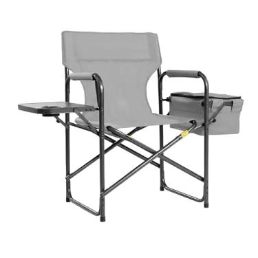 Imagem de Cadeira de acampamento dobrável, cadeira de diretor resistente, suporta 181 kg para adultos com mesa lateral, bolsa térmica, armazenamento, alça, cadeira de maquiagem portátil adequada para piquenique