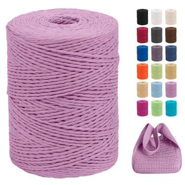 Imagem de CAMAL Fio de ráfia de 2 mm x 328 jardas para crochê, fita de papel de ráfia trançada de 2 camadas para embrulho de presente, cordão de ráfia suave para crochê rosa, chapéus, bolsas, artesanato de mão