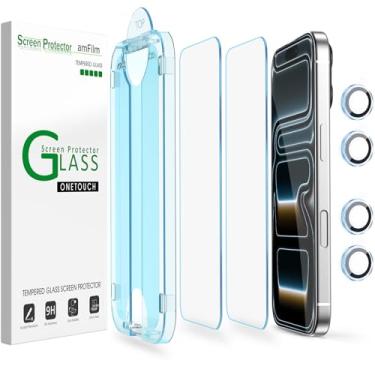 Imagem de amFilm Protetor de tela OneTouch para iPhone 17 Pro de 6,3 polegadas + protetor de lente de câmera | Instalação de alinhamento automático | Sem bolhas | Vidro temperado 9H | À prova de estilhaçamento