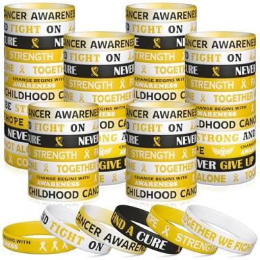 Imagem de WATINC Pulseiras de conscientização do câncer infantil a granel - pulseiras de silicone com fitas douradas, pulseiras de borracha motivacionais (48)