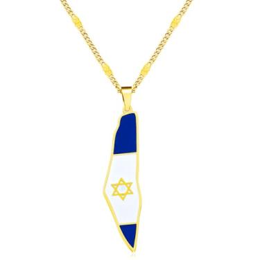Imagem de Tobestu Colar azul e branco da estrela de Davi com bandeira de Israel - joia do orgulho israelense para homens YA5139, Aço inoxidável, Sem Pedra Preciosa