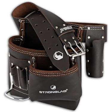 Imagem de STRONGLAD Cinto de couro para ferramentas – Bolsa utilitária bronzeada a óleo com 6 bolsos – serve para cintura de 73,6 a 116,8 cm | Carpinteiro durável – Drywaller – Cinto de eletricista | Ajuste