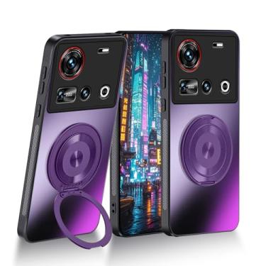 Imagem de Anlalish Capa compatível com Nubia Z70 Ultra com suporte, capas rígidas ultrafinas de PC, capa de telefone fosca à prova de choque para Nubia Z70 Ultra com anel magnético (roxo)