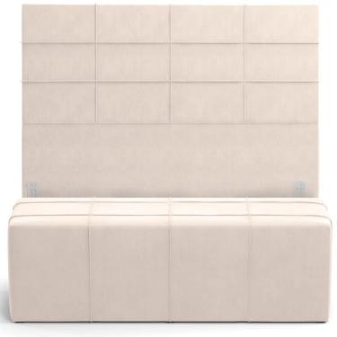 Imagem de Kit Cabeceira Cama Box Casal 140cm com Calçadeira Roma W01 Suede Bege - Lyam