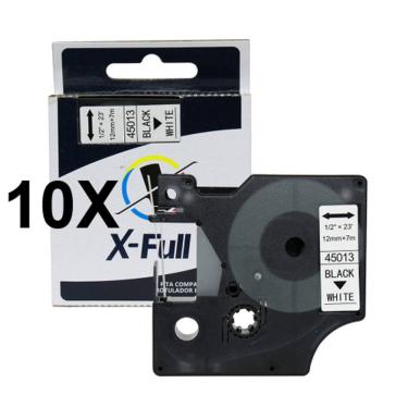 Imagem de Kit 10 Fitas D1 Compatível Dymo 45013 Branca Preta 12mm