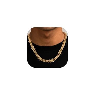 Imagem de ChainsHouse Colar de arame farpado punk espinhos corrente para homens e mulheres, 6 mm de largura aço inoxidável/metal preto/joias hiphop rock banhado a ouro 18 K, 45 a 56 cm, 18 Inches, Aço