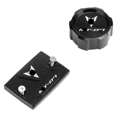 Imagem de Compatível com MT07 MT 07 Mt-07 FZ07 2015-2022 2023 2024 Acessórios Tampa do reservatório de fluido de freio dianteiro traseiro tampas de válvula de enchimento de óleo (2 peças preta)