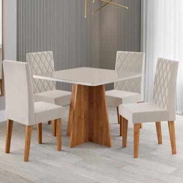 Imagem de Mesa de Jantar 4 Lugares Evah Mel/Blonde/Veludo Pastel - Viero Móveis,