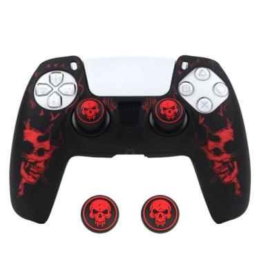 Imagem de Capa de controle de caveira com chifre compatível com controle PS5/Playstation 5, capa protetora RALAN com alça de polegar personalizada