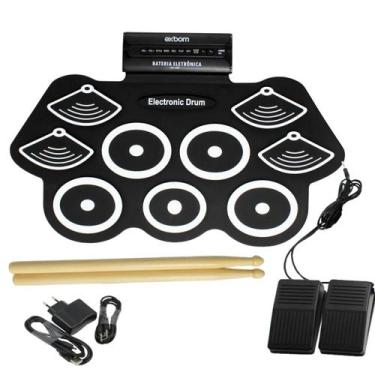 Imagem de Bateria eletrônica 6 Drums 5 Metal Silicone Portátil C Pedal - Exbom
