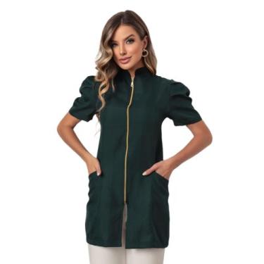 Imagem de Jaleco Feminino  Manga Curta Bufante  Zíper Mara Verde Musgo - Gardeni