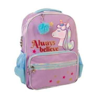 Imagem de Mochila Escolar Unicórnio Infantil Mochila Menina - Yins, Lilás e Azul