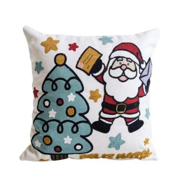 Imagem de Capa de Almofada Natalina Papai Noel Natal Bordada 43x43cm - MultiA, P