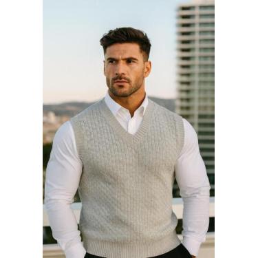 Imagem de Colete masculino quadradinho tricot la - Generica, Cinza, u