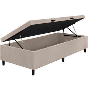 Imagem de Cama Box Baú Solteiro Bege Suede 88x188 - Colchão dos Sonhos