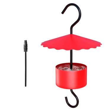Imagem de R RUIMEI Alimentador de beija-flor com gancho antiformiga, protetor de cupimas, tapete de formiga, ganchos para alimentador de pássaros para árvore com escovas de limpeza, vermelho