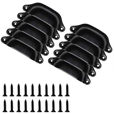 Imagem de ONLYKXY Puxadores de armário de cozinha de metal antigo preto design em forma de concha - Ferragens de gaveta de copo de 9,5 cm (pacote com 10/preto)
