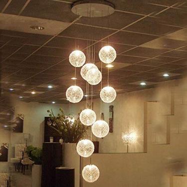 Imagem de Lustre de escada minimalista moderno, luminária pendente suspensa para escada, luminária de teto de bola de vidro para restaurante, luminária de teto alto para villa, sala de estar, lustre l
