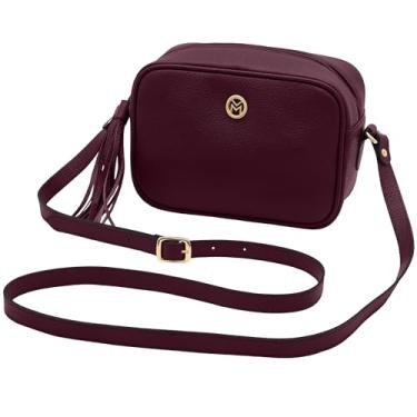 Imagem de Bolsa Transversal Feminina de Couro Bovino Legítimo c/Alça Ajustável Mariart Titânio (Rubi)