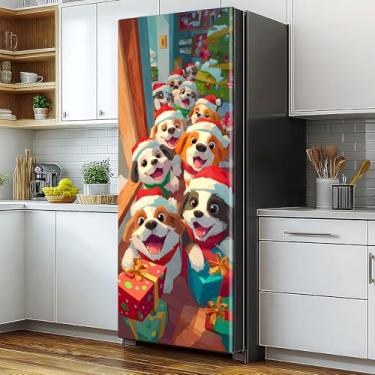 Imagem de Adesivos de geladeira autoadesivos de Natal para porta única ou porta dupla, tamanho completo, decalque removível para geladeira, 82 x 199 cm para decoração de cozinha de Natal (#1)