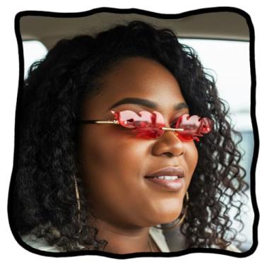 Imagem de Woeoe Óculos de sol modernos sem aro com design chama, lentes tingidas vermelhas, armação de metal