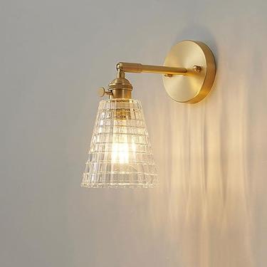 Imagem de Luminária de parede moderna de vidro transparente, luminária de parede ajustável dourada com interruptor giratório de latão, luminária de parede vintage elegante de vidro transparente soprad