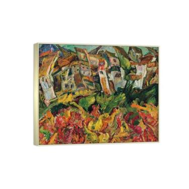 Imagem de Impressão em tela famosa pintura de paisagem arte de parede - Casas - Pôster de moldura prata para decoração de casa 70 x 85 cm 27 x 33 pol