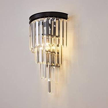 Imagem de Luminária de parede de metal preto com arandela de cristal moderna, abajur de cristal E14 fácil de instalar, luminária de parede decorativa para ambientes internos, iluminação para sala de e