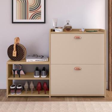 Imagem de Genérico, Sapateira Organizadora Quarto Closet Hall de Entrada Banco 2 Portas Basculantes Puxador Concha Milano - Hanover/Fdi