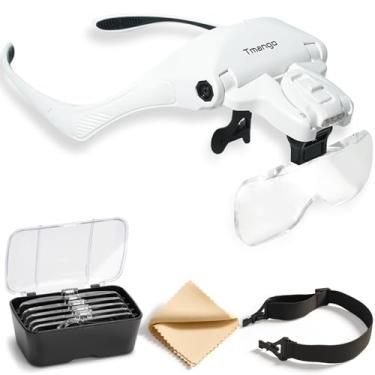 Imagem de Tmango Lupas Com 4 Luzes Led Para Trabalho De Perto, Fone De Ouvido Com 5 Lentes Removíveis, Lupa De Cabeça Iluminada Com Faixa Para Joalheiros, Cilios, Conserto De Relógios Ou Ponto Cruz