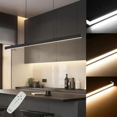Imagem de Luminária pendente linear regulável para sala de jantar, cozinha, ilha, lustres de LED modernos, luminária suspensa, cabo ajustável de 59 polegadas, com controle remoto (180 cm)