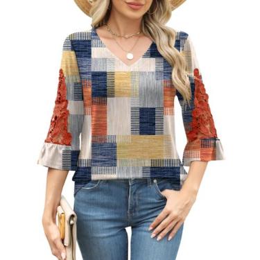 Imagem de Blusa Rapbin 2025 Primavera Verão Feminina Manga 3/4 com Decote em V