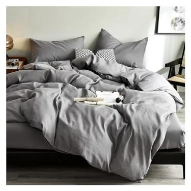 Imagem de Conjunto de roupa de cama de tecido amigo da pele preto conjunto de capa de edredom cor sólida solteiro casal king size conjunto de capa de colcha (cinza 180 x 220 cm 4 peças)