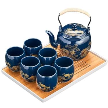 Imagem de Conjunto de chá preto com bandeja, conjunto de chá de porcelana preta, 1 conjunto de bule, 6 xícaras de chá, 1 bandeja de chá, 1 filtro de aço inoxidável, conjunto de chá de cerâmica requintado para