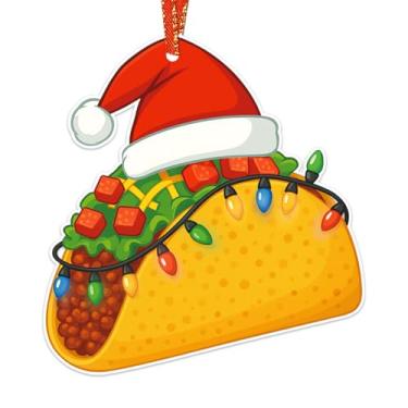 Imagem de HEYINSHEN Enfeite de taco, chapéu de Papai Noel, comida de taco, enfeite de Natal mexicano, enfeite de pendurar para amantes de tacos para crianças, menina, menino, mulher, mãe, irmã, homens, Natal