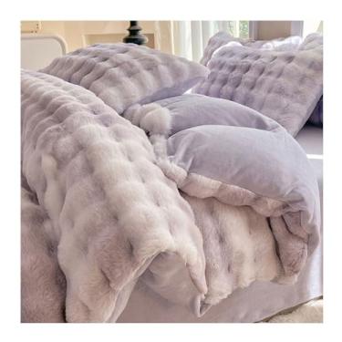 Imagem de Conjunto de cama de pelúcia de coelho rosa de inverno, capa de edredom de flanela de leite dupla face espessa coral quente capa de edredom capa de edredom completa (cor: 1, tamanho: cama de 1,5 m -200