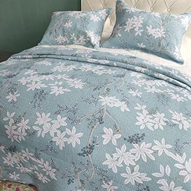 Imagem de Conjunto de colcha de cama acolchoada de algodão floral boêmio, tamanho queen, leve, 1 colcha e 2 fronhas (amarelo, Queen) (flor 807 Queen (231 x 248 cm))