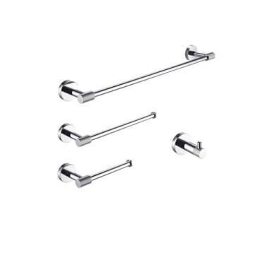 Imagem de Toalheiro cromado de aço inoxidável, suporte de papel higiênico, suporte de sabão líquido, barra de toalha, acessórios de banheiro, suporte de papel (conjunto de 4 peças C)