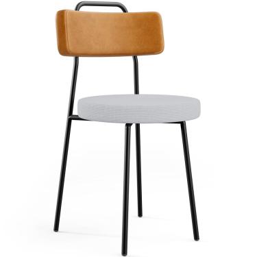 Imagem de Cadeira Decorativa Estofada Para Sala De Jantar Barcelona L02 Couríssimo Whisky Linho Cinza - Lyam