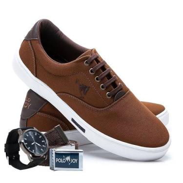 Imagem de Sapatênis Lona Kit com Relógio e Cinto Casual Dia a Dia - Polo Joy, Ma