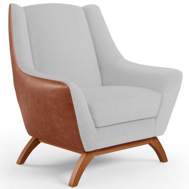 Imagem de Poltrona Decorativa Base Em Madeira Juliet D02 Courissímo Camel B-14 Linho Cinza D-315 - Lyam Decor