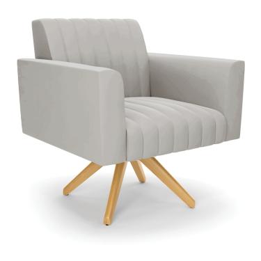 Imagem de Poltrona Giratória Viena Gomada Veludo Cinza Base de Madeira MA30 - D'Rossi